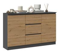 CAZAR - Commode 2 portes + 3 tiroirs - Dimensions : 75x120x30 - Meuble de rangement - Buffet