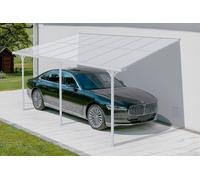 CAZEBOO Carport Pergola Adossée Aluminium KLEO 435x300 cm 4,5x3 m 14 m² Blanc Design Moderne Protection Terrasse Véhicule Lumineux Résistant Anti-UV Haute Qualité Toit Polycarbonate UV30+