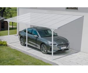 Cazeboo - Carport Pergola Adossée Aluminium KLEO - 495 x 300 cm - 4,95 m x 3 m 14,85 m² - Blanc RAL 1055 - Toiture Polycarbonate UV30+ - Gouttière Intégrée - Résistance Vent 40 km/h - Kit Complet