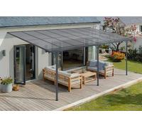 CAZEBOO Carport Pergola Adossée Aluminium KLEO 495x300 cm 5x3 m 15 m² Gris Anthracite Design Moderne Protection Terrasse Véhicule Réglable Résistant Anti-UV Haute Qualité Toit Polycarbonate UV30+