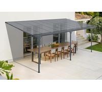 CAZEBOO Carport Pergola Adossée Aluminium KLEO 556x300 cm 5,5x3 m 17 m² Gris Anthracite Design Moderne Protection Terrasse Véhicule Réglable Résistant Anti-UV Haute Qualité Toit Polycarbonate UV30+