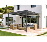 CAZEBOO Pergola Bioclimatique 3x3 m Adossée Piana - Tonnelle de Jardin Abri Terrasse Aluminium Taupe - Lames Orientables Acier - Résistante Vent - Protection Soleil Pluie - Montage Facile Durable