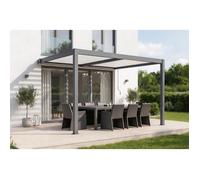 Cazeboo Pergola bioclimatique adossée 4x3m AGOSTA Aluminium Gris Lames Blanches