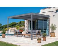 Cazeboo Pergola bioclimatique 4x3m adossée Piana Aluminium Gris avec Stores rétractables côté 4m
