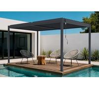 Cazeboo Pergola bioclimatique 4x3m autoportée Piana Aluminium Gris avec Stores rétractables côté 3m