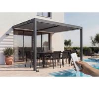 Cazeboo - Pergola Bioclimatique Adossée Motorisée Aluminium - 394 x 300 cm - 3,94 m x 3 m 11,8 m² - Gris Anthracite - LED Intégrée Lames 0 à 110° - Résistance Vent 80 km/h - 2 Télécommandes