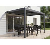 Cazeboo - Pergola Bioclimatique Adossée Piana - 297 x 195 cm - 2,97 m x 1,95 m 5,79 m² - Structure Aluminium Grise - 19 Lames Acier Taupe Orientables - Résistance Vent 60 km/h - Kit Complet