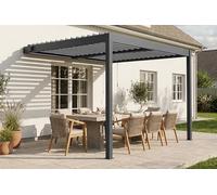 CAZEBOO Pergola Bioclimatique Adossée Piana 3x2,5m Aluminium Gris Anthracite RAL 7016 - Lames Orientables 0 à 110° Acier - Protection Terrasse 7,8m² - Résistance Vent 70 km/h - Manivelle Incluse