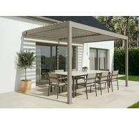 CAZEBOO Pergola Bioclimatique Adossée Piana 4x3 m Aluminium Taupe - Lames Orientables 0 à 110° Acier - Protection Terrasse 12m² - Résistance Vent 70 km/h - Manivelle Incluse