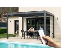 Cazeboo Pergola bioclimatique motorisée 4x3m autoportée à LED AGOSTA Hauteur 250cm - Aluminium Gris