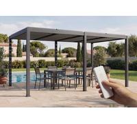 Cazeboo Pergola bioclimatique motorisée 5x3m autoportée à LED AGOSTA Hauteur 250cm- Aluminium Gris