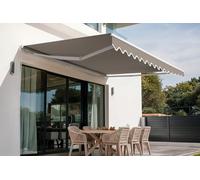 CAZEBOO Store Banne Manuel 304x250 cm 3x2,5 m 7,5 m² Aluminium Blanc Toile Taupe 320 g/m² Protection UV50+ Terrasse Jardin Résistant Déperlant Robuste Inclinaison Réglable Tube 70 mm Charge 35 kg/m²