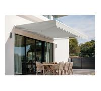 CASANOOV Store Banne Monobloc Vecchio Store Extérieur 395x300 cm 4x3 m 12 m² Aluminium Blanc Toile Beige Terrasse Jardin Manuel Rétractable Protection Solaire UV50+ 320 g/m² Inclinaison 30-100°