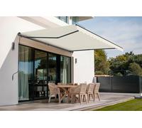 Cazeboo Store banne Monobloc Manuel 4x3m - Toile Beige 320g/m² UV50+ - Aluminium Gris Anthracite - Inclinaison réglable 30°-100° - Store extérieur terrasse Jardin