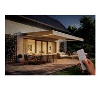 Cazeboo store banne motorisé à led semi-coffre blanc fazzio 5x3m toile beige