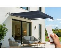 Cazeboo Store banne motorisé Semi-Coffre 295x250 cm Gris Anthracite - Cazeboo FAZZIO Toile 320g/m² UV50+ - Moteur électrique avec télécommande et capteur Vent - Inclinaison 30 à 100° - 7,5 m²