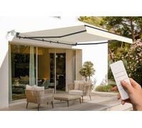 Cazeboo Store banne motorisé Semi-Coffre 395x300 cm Beige - FAZZIO Toile 320g/m² UV50+ - Moteur électrique avec télécommande et capteur Vent - Inclinaison 30 à 100° - Protection terrasse 12 m²