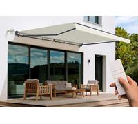 Cazeboo Store banne motorisé Semi-Coffre 495x300 cm Beige - Cazeboo FAZZIO Toile 320g/m² UV50+ - Moteur 230V télécommande Incluse capteur Vent - Inclinaison 30 à 100° - Protection terrasse 14,85 m²