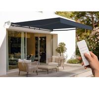 CAZEBOO Store Banne Motorisé Semi-Coffre FAZZIO 4x3m - Auvent Électrique Terrasse Balcon avec Télécommande - Inclinaison Réglable 30°-100° Capteur Solaire et Vent - Protection UV50+ Imperméable Gris