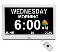 CAZOKASI DST Horloge numérique avec date et jour de la semaine pour personnes âgées - 12 alarmes - Rappel de médicaments - Alzheimer - Calendrier avec écran extra large (blanc/25,7 cm)