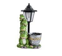 CAZSTYK Jolie grenouille solaire pour décoration de jardin avec pot de fleurs intégré et éclairage automatique du soir au matin Lampe solaire en résine grenouille d'arbre Lampe solaire décorative