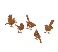 CAZSTYK Lot de 5 sculptures d'oiseaux en fer pour la décoration de clôtures de jardin ou de terrasses, accessoires résistants aux intempéries pour arrière-cour, ornements de jardin imperméables en fer