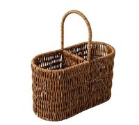 CAZSTYK Panier de rangement d ' ustensiles de table de salle à manger, en faux rotin tissé avec poignée supérieure pour couverts, serviettes, comptoir de cuisine et pique-nique, panier de rangement