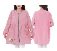 CBBEONRN Universal Tablier Femme Tablier Nettoyage Manches Longues avec Poches Fermeture Éclair À Double Sens pour Hôtellerie, Ecole, Primeur, Peintre, Cuisine Pink,One Size