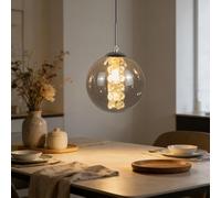 CBJKTX Suspension en verre Lampe suspendue 1 flamme Moderne Gris fumé Lampe | de table à manger 120 cm Réglable en hauteur G9 Lampe de chevet pour table à manger Chambre à coucher Salle à manger Bar
