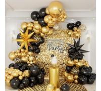 CboDeco Kit d'arche de ballons noirs et dorés de 45,7 cm, 30,5 cm, 25,4 cm, 25,4 cm, 12,7 cm avec étoiles explosives pour remise de diplôme, anniversaire, Nouvel An