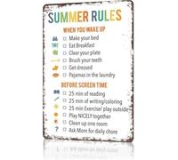 CBQZCHWDKT Retro Playroom Organization Metal Sign Summer Rules Visual Schedule Picture Cue Chart Aluminum Tin Sign for Sensory Sensitive Child Predictability Comfort 8 X 12 inch