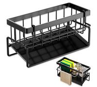 CBRAEXY Organisateur D'évier Svec Bac D'égouttement, Évier Organisateur, Porte-éponge de Cuisine, Noir Étroit, Pour Les Chiffons, L'éponge et Le Savon