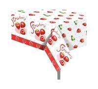 CC HOME Lot de 2 nappes en plastique motif fraises de 137 x 221 cm de long, nappe de table de fête sur le thème des fruits sucrés, pour enfants, fête prénatale, anniversaire, dîner, pique-nique