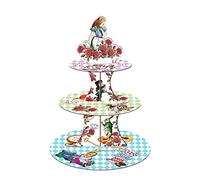 CC HOME Présentoir à gâteaux à 3 étages avec motif Alice au pays des merveilles - Tour à cupcakes et desserts en carton pour fête de thé, anniversaire et mariage