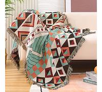 CCHYF Couvre-lit aztèque Décoration bohémienne du sud-ouest réversible tissé avec franges Couvre-lits mexicains pour canapé, lit, chaise, mur, salon, extérieur, voyage - 129,5 x 160 cm