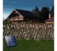 CCILAND Guirlande rideau lumineuse solaire d'extérieur 6 m x 1 m 300 LED - Fil vert - Lumières féeriques en cascade pour chambre à coucher, jardin, terrasse, tonnelle décoration - Blanc froid