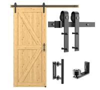 CCJH 200cm Quincaillerie Kit de Rail pour Porte Coulissante avec Guide de Plancher, pour Grange, Poignée