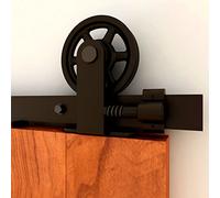 CCJH 6FT/180cm Kit Porte Coulissante Sliding Barn Door Hardware Mécanisme Grande roue Monture supérieure en forme de T Systeme Porte Coulissante Interieur - Pour une porte