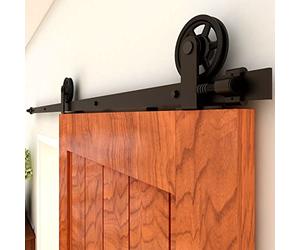CCJH 8FT/246cm Kit Porte Coulissante Sliding Barn Door Hardware Mécanisme Grande roue Monture supérieure en forme de T Systeme Porte Coulissante Interieur - Pour une porte