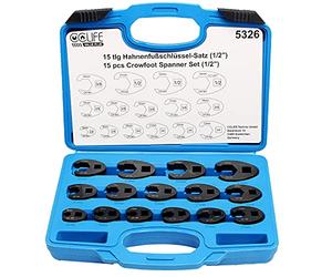 CCLIFE 15pcs Jeu de Clé à Tuyauter à Tête Pivotante 1/2' et 3/8 ourche, Clé Polygonale Ouverte 6 pans rowfoot Taille de 8-24mm Matériau CR-MO
