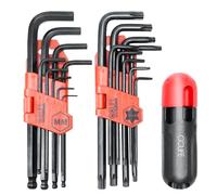 CCLIFE 18 Pièces Jeu de Clés Allen Hexagonales avec Poignée, Cr-V Clés Torx, 1.5mm-10mm & T10-T50, Clés 6 Pans à Tête Sphérique, Noir