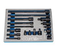 CCLIFE 18pcs Jeu de rallonge douille cle a cliquet universel, outil douille extension 1/2' 1/4' 3/8' avec cardan universel et adaptateur, CR-V Matériaux 75-150-250mm longueur