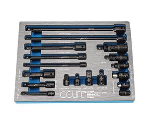 CCLIFE 18pcs Jeu de rallonge douille cle a cliquet universel, outil douille extension 1/2' 1/4' 3/8' avec cardan universel et adaptateur, CR-V Matériaux 75-150-250mm longueur