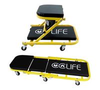 CCLIFE 2 en 1 Chariot de visite Pliable Tabouret d'atelier pour Voiture avec 6 Roues 360° Max.150kg