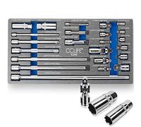 CCLIFE 23 pièces Jeu de Rallonge cliquet 1/4' 3/8' 1/2', Adaptateur de douille avec système à bille et ressort et bougies d'allumage | CR-V