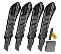 CCLIFE 4 pcs Cutter professionnel rétractable métal 18mm, Robuste et précis, SK5 20 lames avec Poignée Antidérapante, Noir