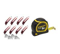 CCLIFE 8 pcs Cutter professionnel rétractable métal 18mm avec 40 lames avec Poignée en Antidérapant & Stanley 1-30-697 - Mètre Tylon Bi matière 5m X 19mm - Ruban Anti-Corrosion - Blocage Du Ruban
