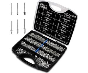 CCLIFE Assortiment de rivets aveugles 1000 pcs. alu acier 2,4-3,2-4-4,8mm