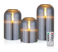 CCLIFE Bougies LED en cire véritable avec télécommande, fonction minuterie, en paraffine, sans flamme, alimentées par batterie, Gris 3 pièces