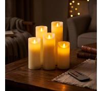 CCLIFE Bougies LED en cire véritable avec télécommande,fonction minuterie,en paraffine,sans flamme et alimentées par batterie,Beige 5 pièces